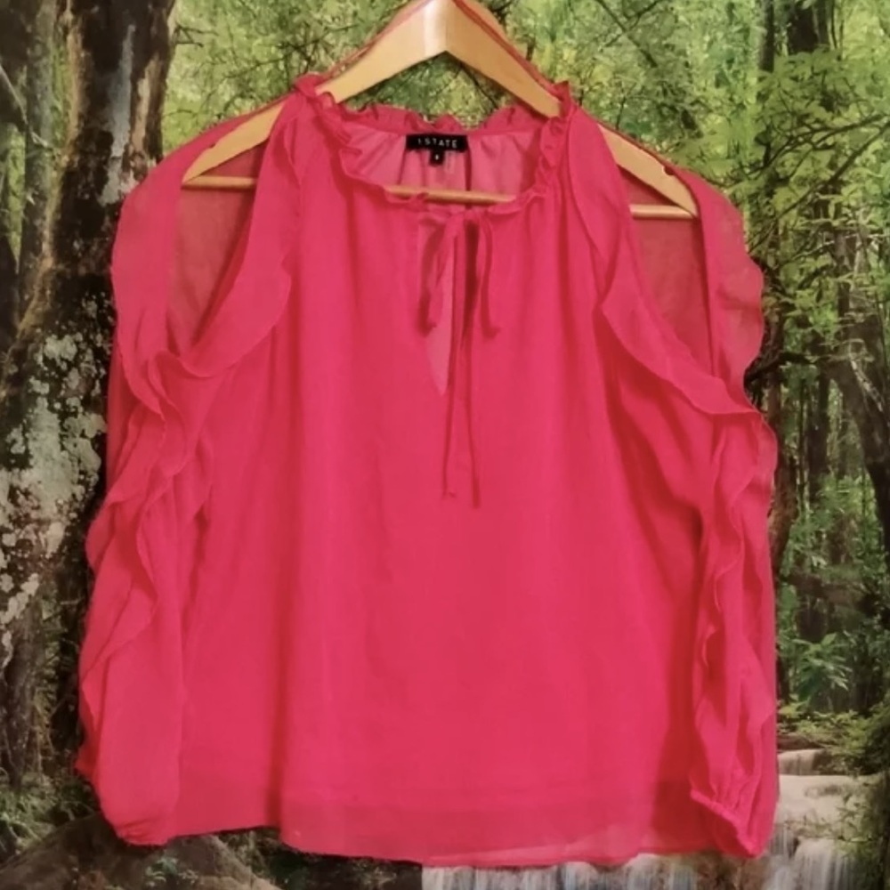 Fuchsia Ruffle Cold-Shoulder Blouse